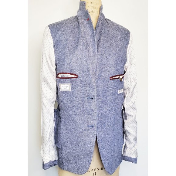 Paul Taylor Mens Linen Cotton Silk Blend Blue Heather Blazer Jacket Sprotscoat - Picture 12 of 14